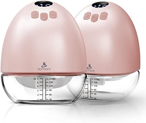 STARMONS Double Wearable Breast Pump, Portable Breast Pump, Hands-Free Electric Breast Pump with 3 Pumping Modes & 9 Suction Levels, Breastfeeding Pump for Travel Office Outdoor