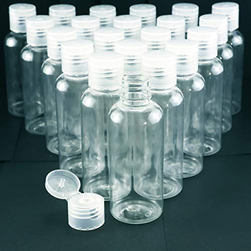 MotBach 20 Pack 2oz Clear Plastic Empty Bottles with Flip Cap, 60ml Small Easy Squeeze Bottles Refillable Travel Containers for Toiletries and Home Office Outdoor Use