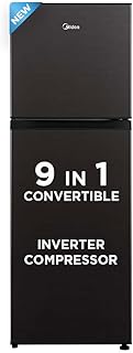 Midea 233 L, 3 Star, Frost Free Convertible 9 in 1 Double Door Refrigerator with real Inverter compressor and Deo Fresh Technology (MDRT359FGI28, Jazz Black)