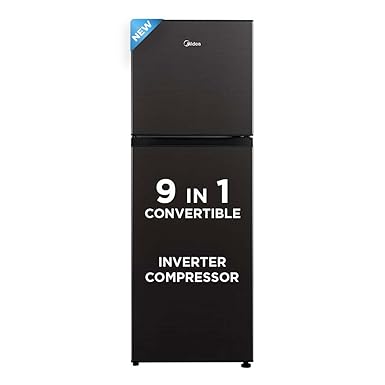 Midea 233 L, 3 Star, Frost Free Convertible 9 in 1 Double Door Refrigerator with real Inverter compressor and Deo Fresh Technology (MDRT359FGI28, Jazz Black)
