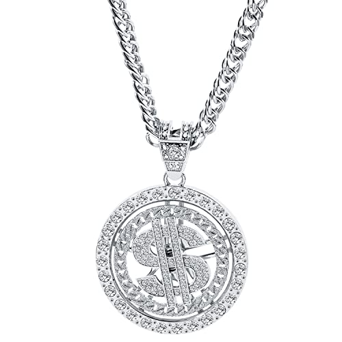 Weahre Dollar Sign Necklace Hip Hop 80s 90s Old School Rapper Costume Big Chunky Punk Pendant Plated Chain for Men Outfits