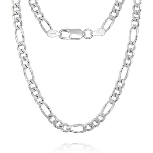 Image of LeCalla 925 Sterling Silver BIS Hallmarked Italian 3.5 MM, 7 MM Solid Diamond-Cut Figaro Link Chain Necklace for Men Women (16, 18, 20, 22, 24, 26 Inches)