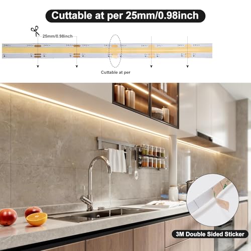Tira LED COB regulable blanco cálido-frío 5m 24V miniatura 5