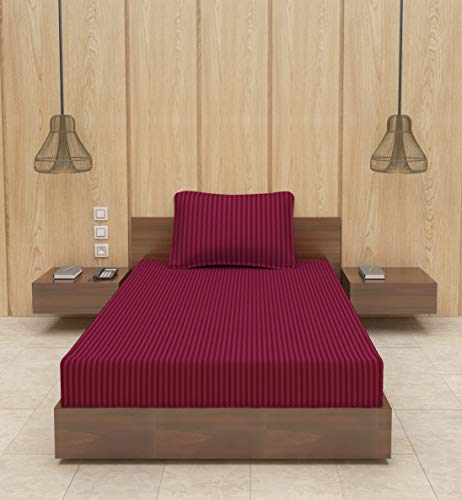 Image of BEVI - Home Premium Self Striped Single Bedsheet with 1 Pillow Cover 300 TC Ultra-Soft 300 TC Microfiber Bed Sheet| Size (60 inch x 90 inch) Wine