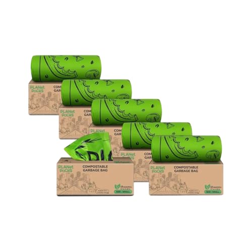 Image of Compostable Garbage Bags | Small (17 * 19 inches) | Pack of 6 (90 pcs) | Green Color | 100% Compostable & Biodegradable Garbage Bags | Leak-Proof & Heavy Duty