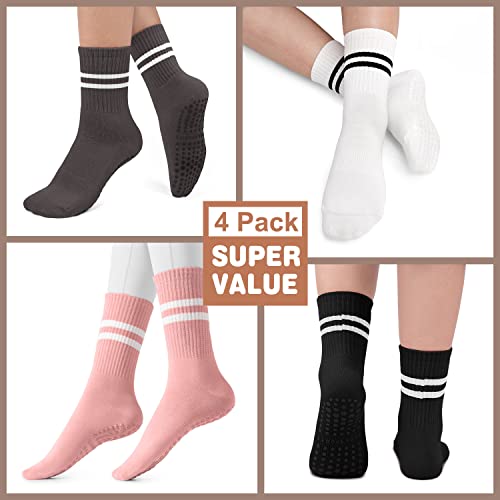 Image of Pilates Socks for Women, Non Slip Grip Socks for Yoga, Barre, Hospital, Grippy Socks Womens Gifts, 4 Pairs