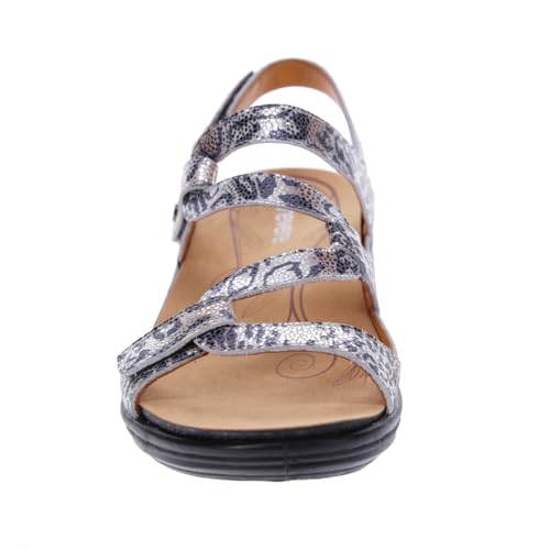 Image of Revere Emerald 3 Women's Sandals - Premium Soft Leather, Adjustable Straps & Contoured Footbed - Orthotic Arch Support for Stylish Comfort & All-Day Wear Silver Safari 7-7.5 M US