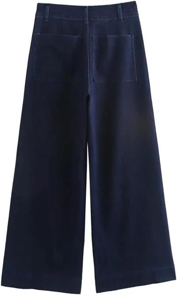 Women's Wide Leg Jeans Midi Waist Slimming Zipper Casual Long Denim Pants