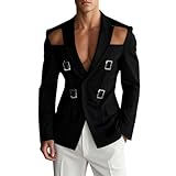 Mens Cut Out Blazer Jacket Novelty Fashion Single Breasted Sport Coat Sexy Lapel Collar Party Suit Jacket