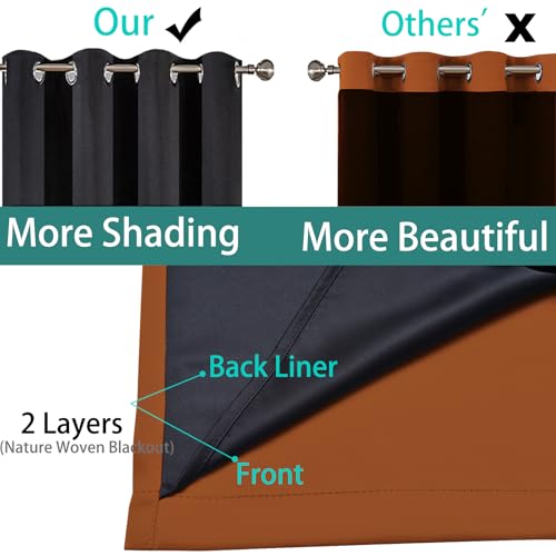 Image of Yakamok Orange 100% Blackout Curtains, Total Blackout Lined Curtain Panels for Bedroom, 2 Thick Layers Grommet Top Thermal Insulated Blackout Drapes for Living Room(52Wx84L, Burnt Orange, 2 Panels)
