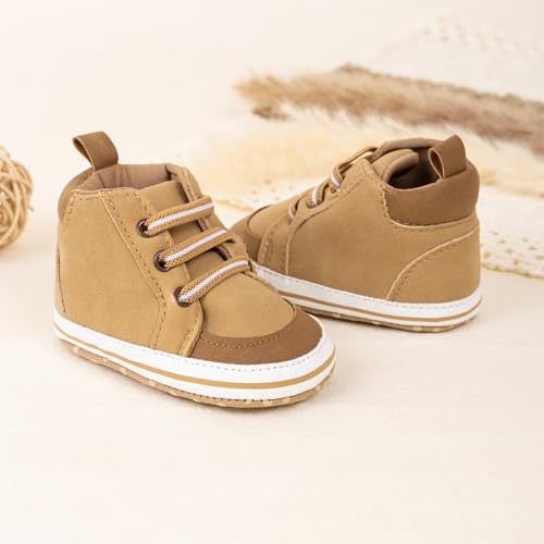 Image of CENCIRILY Baby Boys Girls High Top Sneakers Soft Soles Anti Skid Infant Ankle Shoes Toddler Prewalker First Walking Crib Shoes
