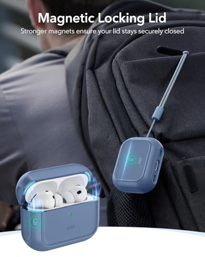 Image of ESR for AirPods Pro 3 Case, Compatible with AirPods Pro Case 3rd Generation (2025), Compatible with MagSafe, Full Drop Protection Cover with Lanyard, Dark Blue