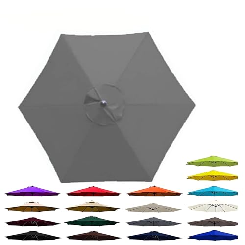 Tela de Repuesto para Sombrilla, 6 Varillas Redonda Resistente al Agua, Tela anti rayos UV para patio y exteriores,Gris,280 cm