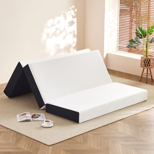 Image of Tri Fold Mattress Twin Size - 6 Inch Twin Folding Memory Foam Floor Bed with Washable Cover, Non-Slip Bottom, Portable Guest Mattress for RV, Camping, Dorm, No Fiberglass, 75 inchx38 inchx6 inch