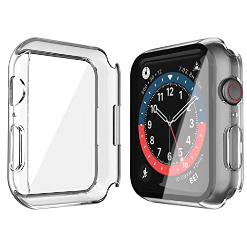 Image of Misxi 2 Pack Hard PC Case with Tempered Glass Screen Protector Compatible with Apple Watch Series 9 (2023) Series 8 Series 7 41mm, Ultra-Thin Scratch Resistant Cover for iWatch, Transparent
