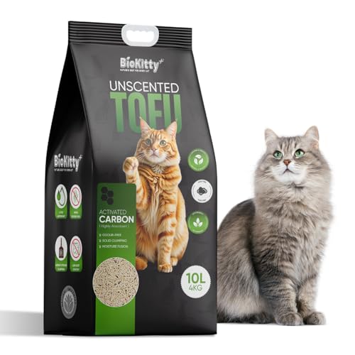 Tofu Clumping Cat Litter 10L - Unscented, Eco-Friendly, Natural & Dust-Free - Biodegradable, Non-Toxic, Ultra Absorbent Flushable Cat Litter for Kittens & Adult Cats (Pack of 1, Unscented)