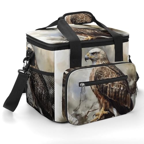 Grand sac isotherme faucon aquarelle pour pique-nique et camping