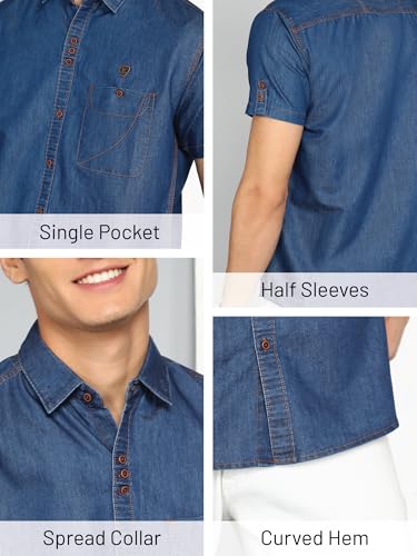 Image of Kuons Avenue Men's Denim Casual Shirt | Regular Fit | Half Sleeves | Spread Collar | Stylish Denim Shirt for Men