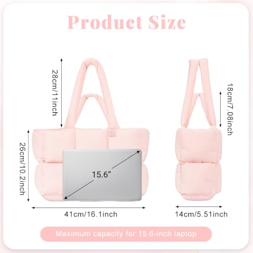 Image of PALAY Tote Bag for Woman Soft Lighweight Puffy Travel Handbag 15.6 inches Laptop Quilted Shoulder Hand Bags for Women