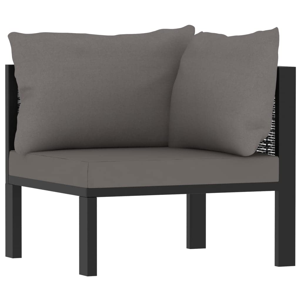 7-TLG. Juego de salón de jardín, polirratán antracita, marco de aluminio, conjunto modular de muebles de exterior para terraza, balcón, jardín, incluye cojines, 264 x 200 x 64 cm
