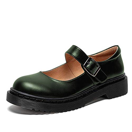 Image of YDN Women Classic Round Closed Toe Mary Jane Flats Platform Adjustable Single Ankle Strap Buckle Comfy Cute Pump Leather Patry Cosplay Girls Dress Shoe Size 4-16