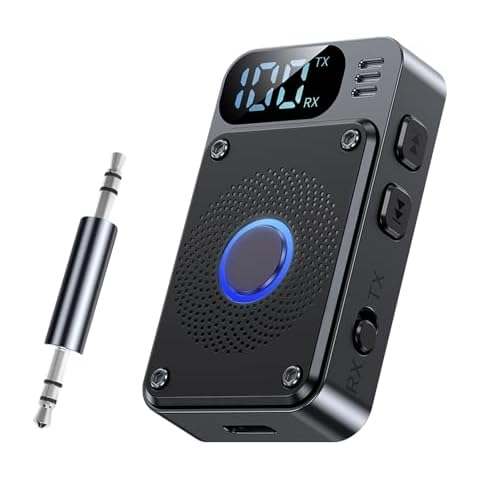 BAISHUN Bluetooth Transmitter Receiver for Car, AUX 3.5mm Bluetooth 5.4 Audio Adapter with LED Display Volume Control Low Latency Portable Bluetooth Receiver for Car/Home Stereo/Headphones/Speaker/PC Cover