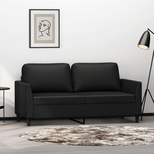 IBUQDDV Canapé 2 places 140 cm en cuir synthétique noir - Design moderne - Armature en métal durable - Rembourrage confortable - Résistant aux taches -...