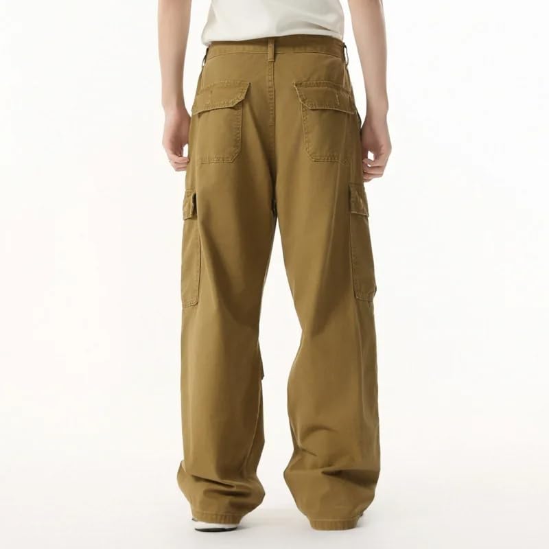 Men's Multi Pocket Retro Camo Pants Folded Straight Loose Versatile Casual Jeans Trousers3