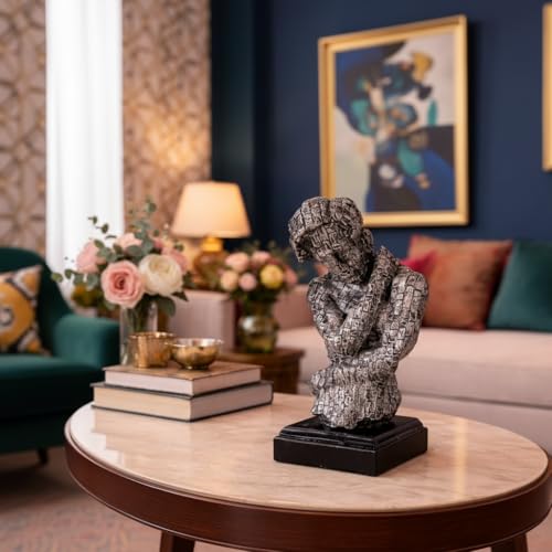 Image of Xtore Contemplative Classical Thinker Sculpture for Living Room, Study & Office Decor -Pack of 1, Grey