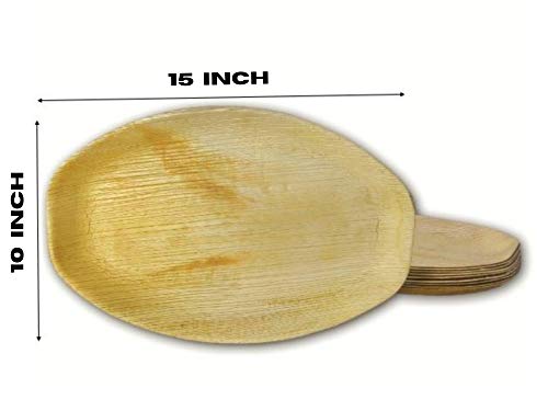 Charity Leaf Disposable Palm Leaf Bamboo Like | All Natural and Biodegradable | Weddings, Charcuterie Boards, BBQs, and Parties (15" x 10" Oval Platter (10 pc))