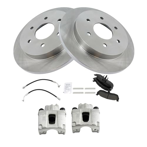 Image of TRQ Rear Brake Pad and Rotor Set Ceramic Calipers Compatible with 2004-2010 Infiniti QX56 2004 Nissan Pathfinder Armada 2005-2015 Nissan Armada