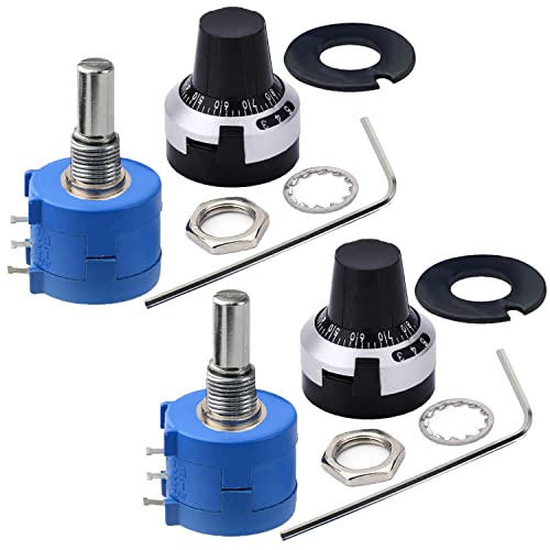 CenryKay 2PCS 3590S-2-104L 100kohm 10-Turn Rotary Wire Wound Precision Potentiometer, Precision Multi Turn Wirewound Potentiometer,with 2PCS Adjustable Resistor Counting Dial Rotary Knob