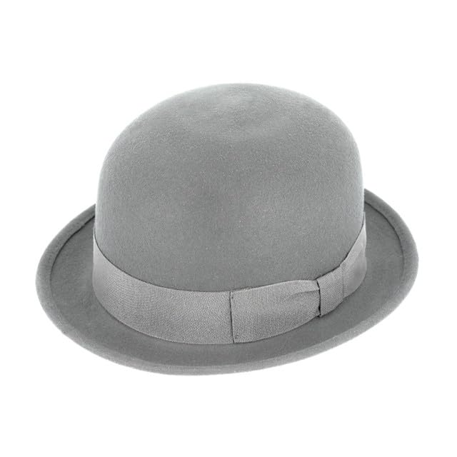 fiebig Melone mit Ripsband | Bowler Filzhut aus 100% Wolle für Damen und Herren | Klassischer Wollfilzhut Made in Italy (61-XL, Hellgrau)