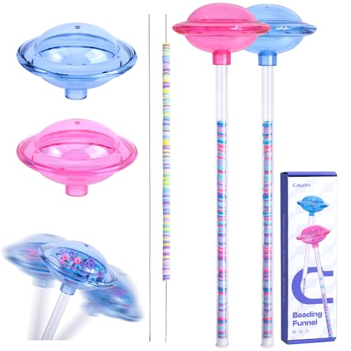Caydo 2 Pack Bead Funnel for Clay Beads Bracelet Making, Bead Spinner Maker Kit with Graduated Scale for Polymer Clay Beads with Transparent Tube, Clip and Beading Needle, Adults DIY Craft Supplies