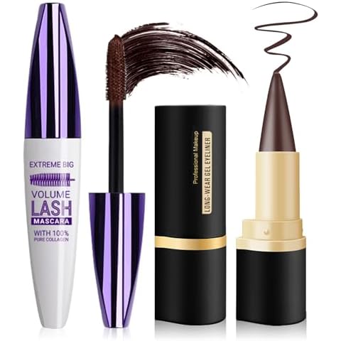 LZXLUKGIR Brown Gel Eyeliner Pencil and Brown Tubing Mascara,Long-lasting Colored Eye Liner,Matte Brown Eyeliner Crayon,Goth Halloween Makeup Create Statement Eye Makeup - Set B Cover