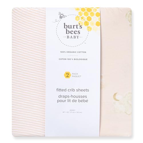Image of Burt's Bees Baby Organic Cotton Fitted Crib Sheet, Unisex Baby Beddings | A nursery essential crib sheet with 360º elastic that prevents sheets from creeping up on the mattress
