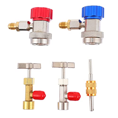 VICASKY 1set Car Recharge Kit with Self-Sealing and Single-use Can Tap Valves High Low Side Quick Couplers Valved Core Tools Complete Adapter Configuration for Efficient Air Conditioner