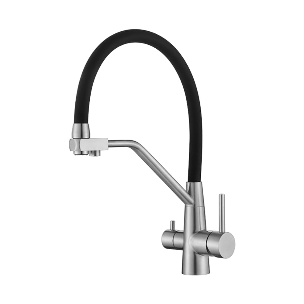 GLETSF Brushed d Kitchen Faucet with Dual Spout & Water Filter - 360 Rotation Purification Tap for Smart Kitchens - Type B Black Chrome Finish,