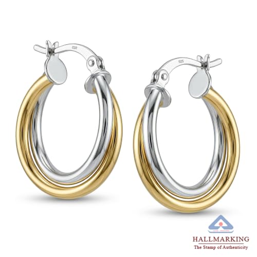 Image of TRUESILVER ACPL 925 Sterling Silver Hoop Earrings for Women | BIS Hallmarked Two-Tone & Three-Tone Intertwined Hoop Earrings | Oval & Round Lightweight Jewelry