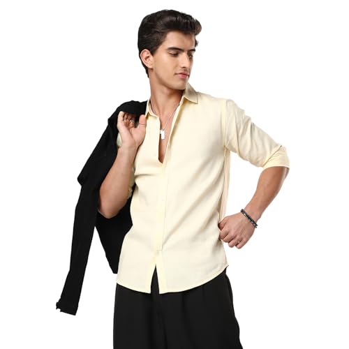 Image of Urbano Fashion Men's Linen Blend Full Sleeve Relaxed Fit Casual Solid Shirt