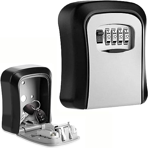 Key Lock Box Wall Mounted 4 Digit Combination Key Safe Weatherproof Outdoor Security Key Storage for Home Garage Realtors & Spare Keys Black
