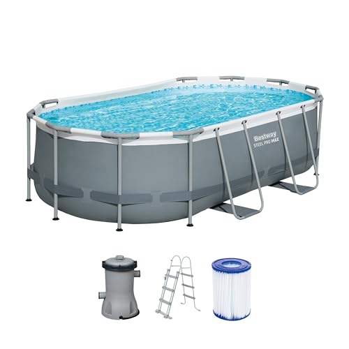 Bestway Power Steel Frame Pool Set mit Filterpumpe 427 x 250 x 100 cm, grau, oval