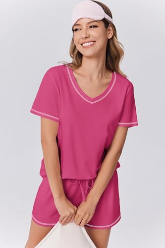 Image of Ekouaer Womens Pajamas Sets Soft 95% Cotton Pjs Short Sleeve Lounge Sets | Comfy Sleepwear Sets with pockets, ideal for Home, Mom, Party, Gifts, Daily Wear