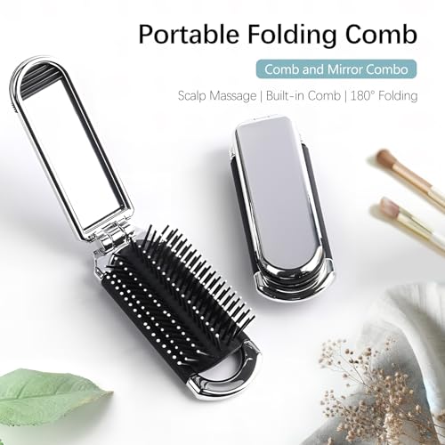 Cepillo de cabello de viaje con espejo plegable compacto miniatura 2