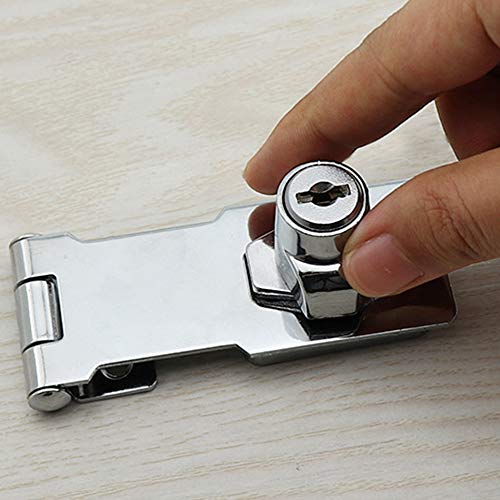 Xinzi Home Improvement Locking Staple,Cupboard Garage Lock Locking Staple Hasp,Silver Padlock Home Improvement Hardware with Keys(3 inch Flat Angle)