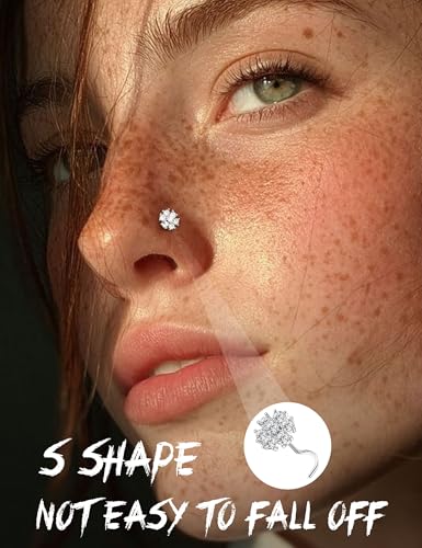 Sanfenly 12 PCS 20G Nose Rings Surgical Stainless Steel, L Shaped Nose Studs for Women Men, CZ Heart Butterfly Flower Leaf Moon Dangle Cute Nose Piercings Studs Screw Jewelry Pink/Purple/Blue/Clear3
