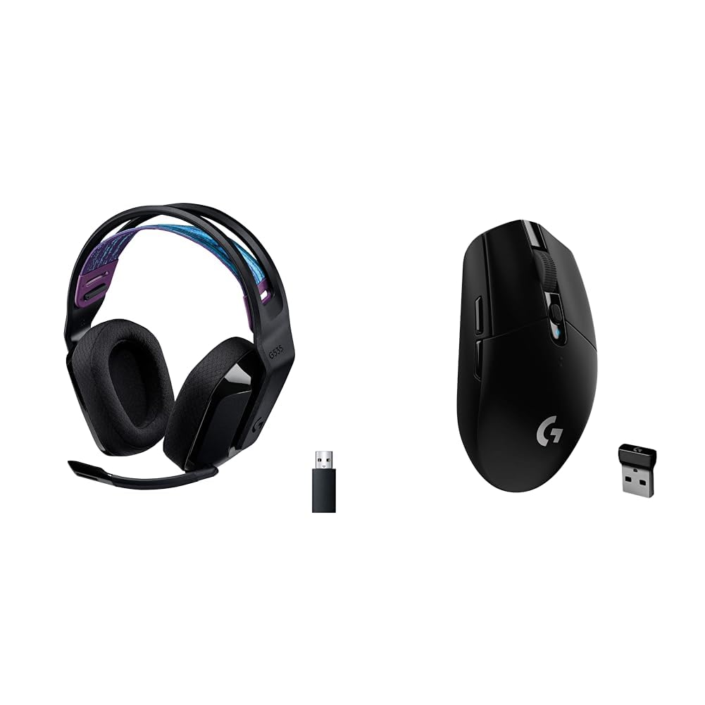 Logitech G535 Lightspeed para Gaming Auriculares inalámbricos con micrófono & 305 Lightspeed Ratón Gaming Inalámbrico, Captor Hero 12K, 12,000 dpi