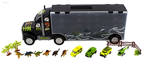 WolVolk Giant Dinosaur Transporter Truck Toy Carrier with Cars and Dinosaurs, Great Toy Truck and Car Carrier - Thumbnail 3
