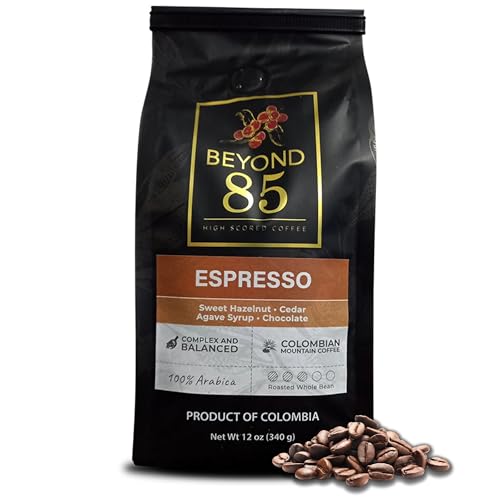 Beyond 85 Espresso Colombian Coffee – 340g Whole Bean Espresso – Bold & Smooth Whole Beans for Rich Crema – Best Coffee Beans for Lattes