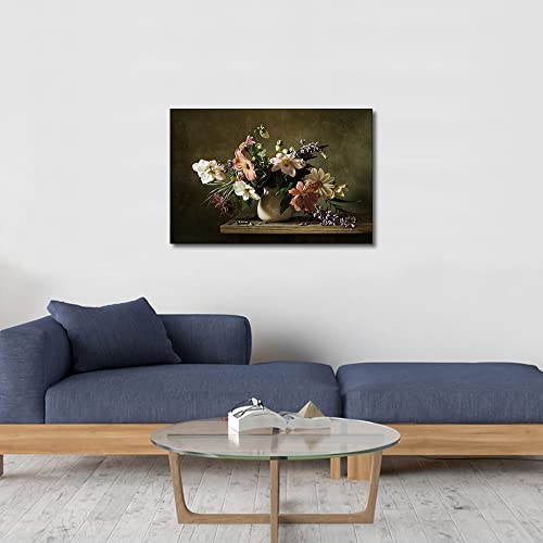 TISHIRON Still Life Flowers in Vase Painting Canvas Wall Art Modern Artwork Contemporary Wall Decor for Lving Room Bedroom Home Office Decorations Framed Ready to Hang 16" x 24" - Image 3